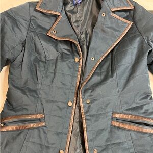 Pendleton blue Quilted barn riding Jacket brown leather trim Medium
